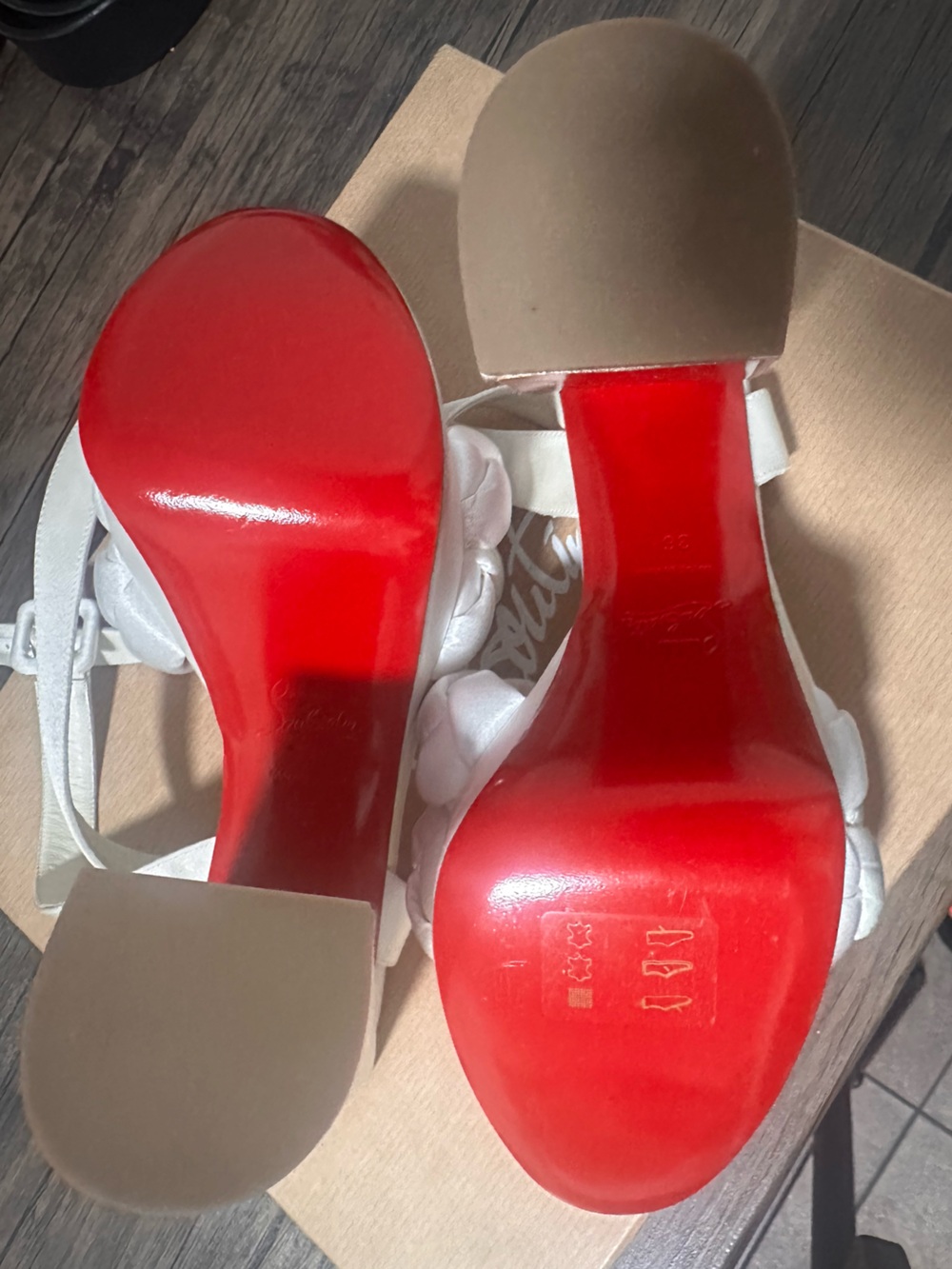 Louboutin White / Ivory Braided Platform Block Heel Size 36 box and dust bags - Picture 3 of 6